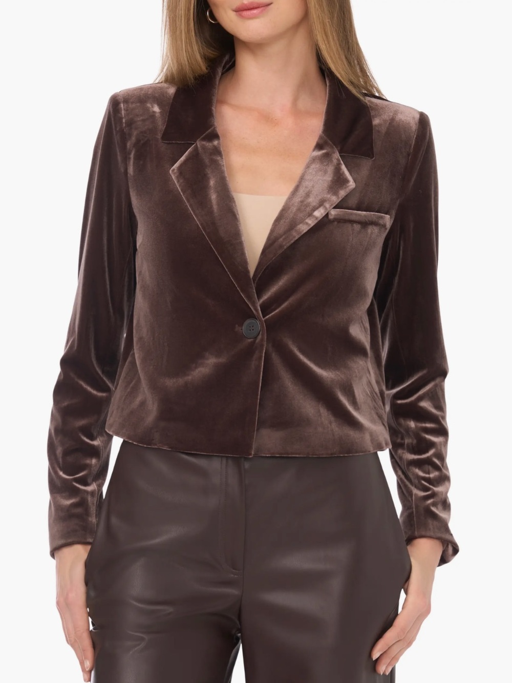 🆕 Halogen 🤎🤎 Chocolate 🍫🤎🤎 Velvet Crop Blazer - M